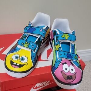 NIKE NEW HANDPAINTED SHOES PATRICK & SPONGEBOB SIZE 3Y KIDS 8/9+